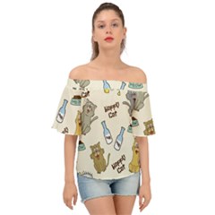 Happy-cats-pattern-background Off Shoulder Short Sleeve Top