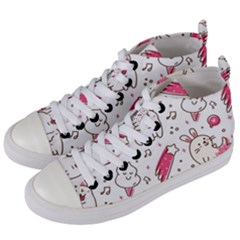 Cute-animals-seamless-pattern-kawaii-doodle-style Women s Mid-top Canvas Sneakers by Simbadda