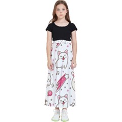 Cute-animals-seamless-pattern-kawaii-doodle-style Kids  Flared Maxi Skirt by Simbadda