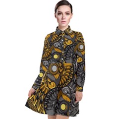 Yin-yang-owl-doodle-ornament-illustration Long Sleeve Chiffon Shirt Dress