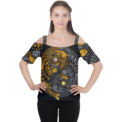 Yin-yang-owl-doodle-ornament-illustration Cutout Shoulder Tee by Simbadda