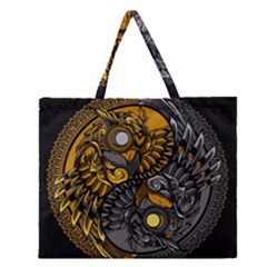 Yin-yang-owl-doodle-ornament-illustration Zipper Large Tote Bag by Simbadda