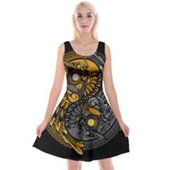 Yin-yang-owl-doodle-ornament-illustration Reversible Velvet Sleeveless Dress