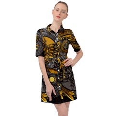 Yin-yang-owl-doodle-ornament-illustration Belted Shirt Dress