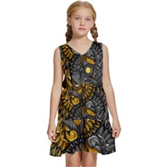 Yin-yang-owl-doodle-ornament-illustration Kids  Sleeveless Tiered Mini Dress by Simbadda