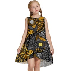 Yin-yang-owl-doodle-ornament-illustration Kids  Frill Swing Dress by Simbadda