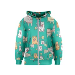 Seamless-pattern-cute-cat-cartoon-with-hand-drawn-style Kids  Zipper Hoodie by Simbadda