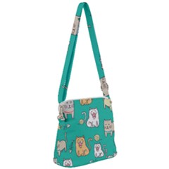 Seamless-pattern-cute-cat-cartoon-with-hand-drawn-style Zipper Messenger Bag by Simbadda