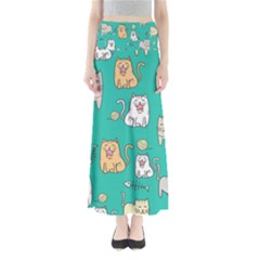 Seamless-pattern-cute-cat-cartoon-with-hand-drawn-style Full Length Maxi Skirt by Simbadda