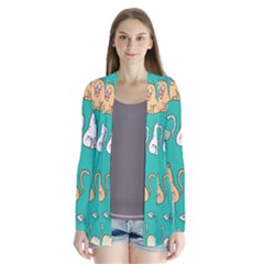 Seamless-pattern-cute-cat-cartoon-with-hand-drawn-style Drape Collar Cardigan