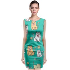 Seamless-pattern-cute-cat-cartoon-with-hand-drawn-style Sleeveless Velvet Midi Dress by Simbadda