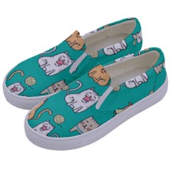 Seamless-pattern-cute-cat-cartoon-with-hand-drawn-style Kids  Canvas Slip Ons by Simbadda