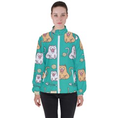 Seamless-pattern-cute-cat-cartoon-with-hand-drawn-style Women s High Neck Windbreaker by Simbadda