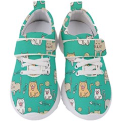 Seamless-pattern-cute-cat-cartoon-with-hand-drawn-style Kids  Velcro Strap Shoes by Simbadda