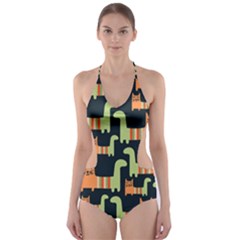 Seamless-pattern-with-cats Cut-out One Piece Swimsuit by Simbadda