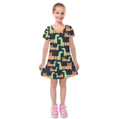 Seamless-pattern-with-cats Kids  Short Sleeve Velvet Dress