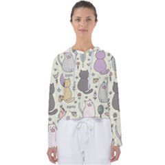 Funny Cartoon Cat Seamless Pattern Women s Slouchy Sweat