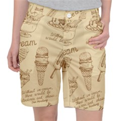 Ice-cream-vintage-pattern Women s Pocket Shorts by Simbadda