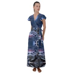 We Are The Future Flutter Sleeve Maxi Dress by dflcprintsclothing