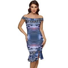 We Are The Future Off Shoulder Ruffle Split Hem Bodycon Dress by dflcprintsclothing