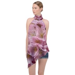 Cherry-blossoms Halter Asymmetric Satin Top by Excel