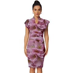 Cherry-blossoms Vintage Frill Sleeve V-neck Bodycon Dress by Excel