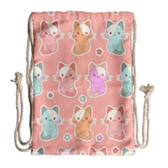 Cute-kawaii-kittens-seamless-pattern Drawstring Bag (large) by Simbadda