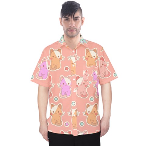 Cute-kawaii-kittens-seamless-pattern Men s Hawaii Shirt by Simbadda