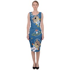 Seamless-pattern-funny-astronaut-outer-space-transportation Sleeveless Pencil Dress by Simbadda