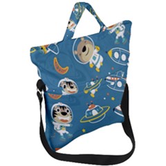 Seamless-pattern-funny-astronaut-outer-space-transportation Fold Over Handle Tote Bag by Simbadda