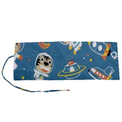 Seamless-pattern-funny-astronaut-outer-space-transportation Roll Up Canvas Pencil Holder (s) by Simbadda