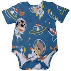 Seamless-pattern-funny-astronaut-outer-space-transportation Baby Short Sleeve Bodysuit