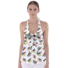 Seamless-pattern-with-hand-drawn-bird-black Babydoll Tankini Top by Simbadda