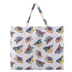 Seamless-pattern-with-hand-drawn-bird-black Zipper Large Tote Bag by Simbadda