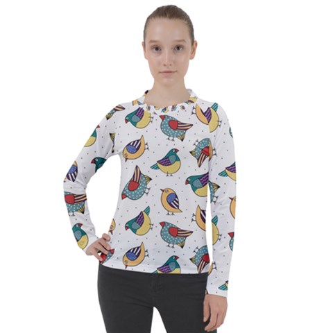 Seamless-pattern-with-hand-drawn-bird-black Women s Pique Long Sleeve Tee by Simbadda