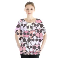 Cute-dog-seamless-pattern-background Batwing Chiffon Blouse