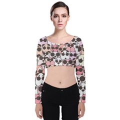 Cute-dog-seamless-pattern-background Velvet Long Sleeve Crop Top