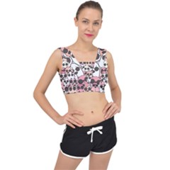 Cute-dog-seamless-pattern-background V-Back Sports Bra