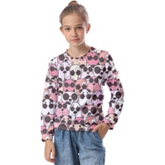 Cute-dog-seamless-pattern-background Kids  Long Sleeve Tee with Frill 