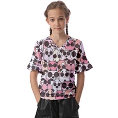 Cute-dog-seamless-pattern-background Kids  V-Neck Horn Sleeve Blouse
