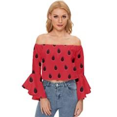 Seamless-watermelon-surface-texture Off Shoulder Flutter Bell Sleeve Top by Simbadda