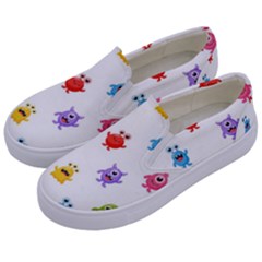 Seamless-pattern-cute-funny-monster-cartoon-isolated-white-background Kids  Canvas Slip Ons by Simbadda