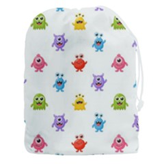 Seamless-pattern-cute-funny-monster-cartoon-isolated-white-background Drawstring Pouch (3xl) by Simbadda