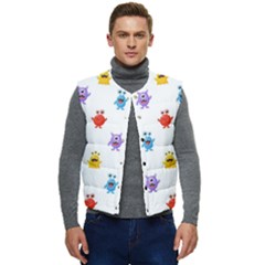 Seamless-pattern-cute-funny-monster-cartoon-isolated-white-background Men s Button Up Puffer Vest	