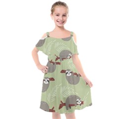 Sloths-pattern-design Kids  Cut Out Shoulders Chiffon Dress by Simbadda