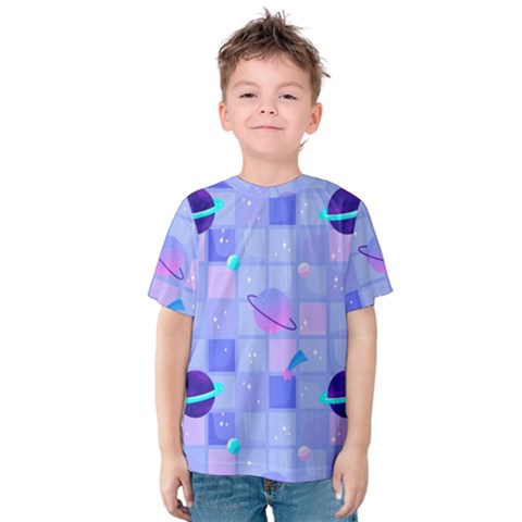 Seamless-pattern-pastel-galaxy-future Kids  Cotton Tee by Simbadda