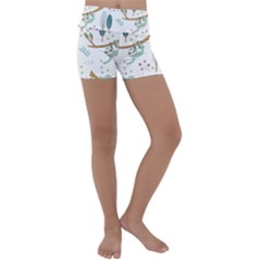 Pattern-sloth-woodland Kids  Lightweight Velour Yoga Shorts by Simbadda