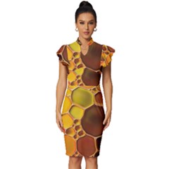 Abstract Oil Painting Vintage Frill Sleeve V-neck Bodycon Dress by Excel