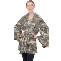 Camouflage Design Long Sleeve Velvet Kimono  by Excel