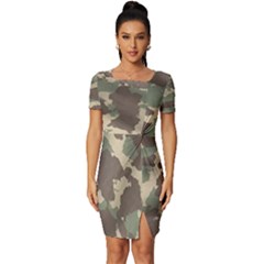 Camouflage Design Fitted Knot Split End Bodycon Dress by Excel